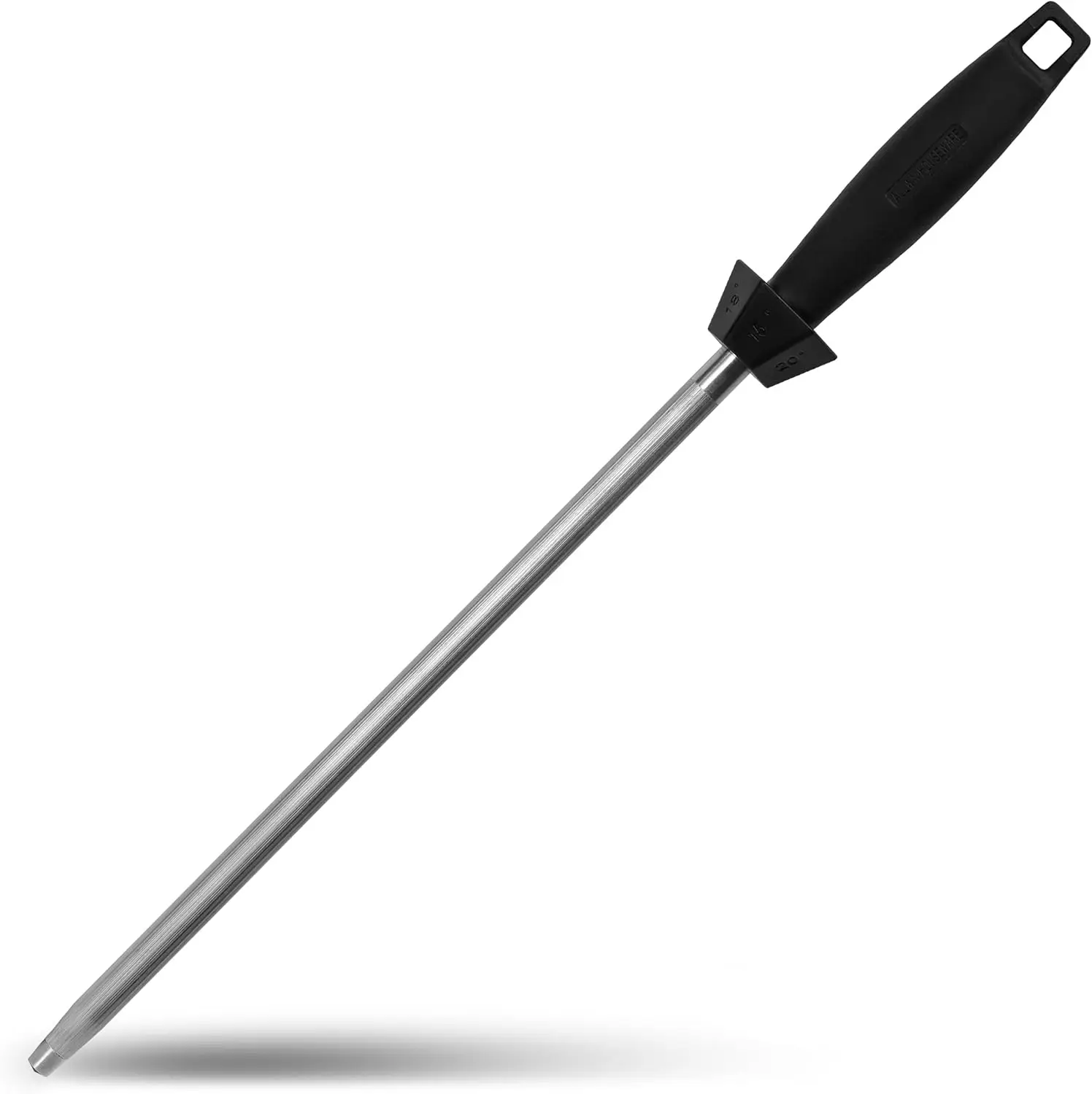 

12'' Knife Sharpener with 15°-18°-20° Angle Guides, Professional Honing Steel, Carbon Steel, Black Rubber Grip for Kitchen