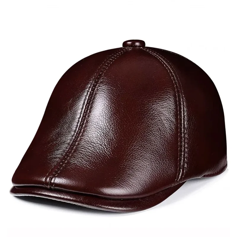 Bérets Bec de Canard Coupe-Vent en Cuir group pour Homme, Casquette Chaude en Peau de Vache, Protection des Oreilles, Chapeaux de Proximité Masculine