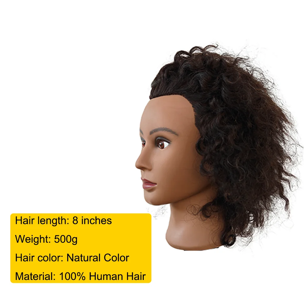 Afro Mannequin Head 8inches 100% Human Hair Traininghead Styling Head Braid Hair Dolls Head for Practicing Cornrows and Braids