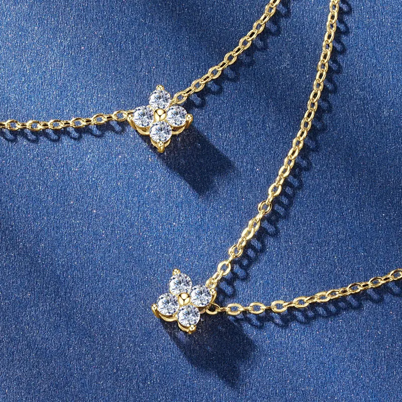 Anziw 100% ريال 10K الذهب البرسيم زهرة 2.5 مللي متر D مويسانيتي قلادة قلادة قابل للتعديل سلسلة للنساء محظوظ حلية مجوهرات هدايا