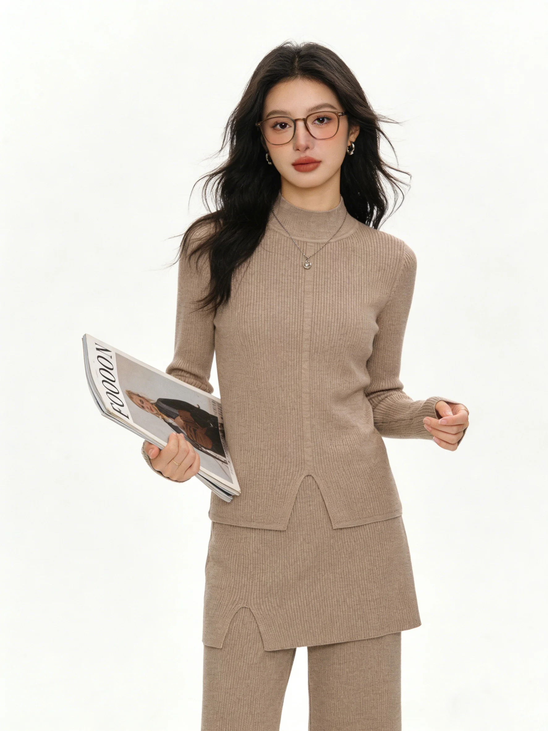 

Облегающие трикотажные брюки с высокой талией для ранней весны, новая модная коллекция, с высоким воротником, повседневные, приятные к телу