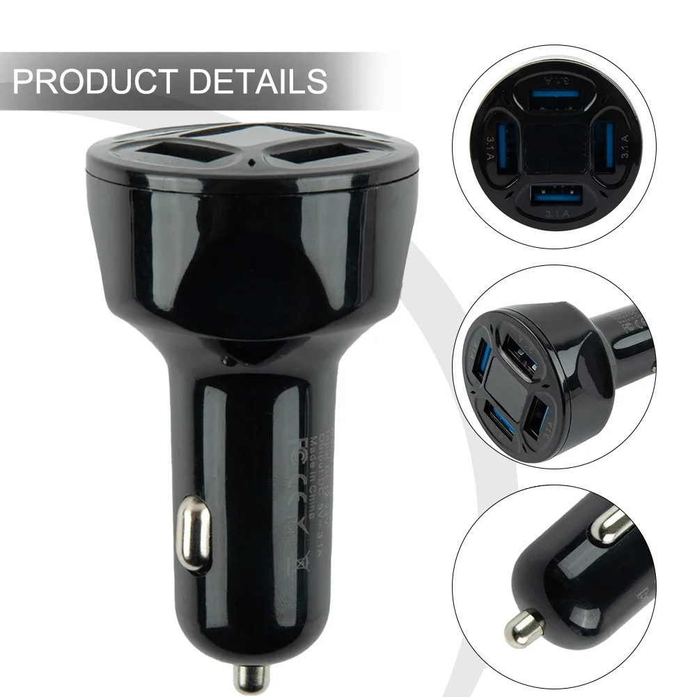 Cargador de coche de 4 puertos, adaptador de cargador de teléfono USB 3.1A de carga rápida, pantalla LED, cambiadores rápidos automáticos con luz