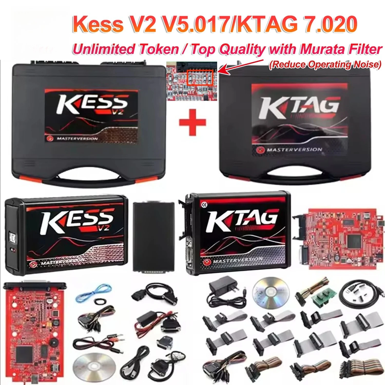 Kit de Reparación Ilimitada para Chip Tuning de ECU de Coche y Camión OBD2, 2025 Online EU Red Kess V2 V5.017 2.80 KTAG 7.020 2.25 con Filtro Murata