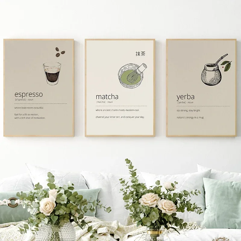 1PCS frameless Espresso Matcha Latte Yerba Mate Drink Posters and Prints Canvas Printing Modern Wall Art Picture for Cafe Kitche