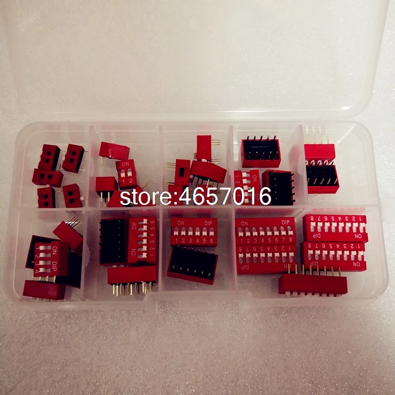 35 ชิ้น/ล็อต Dip Switch ชุดกล่อง 1 2 3 4 5 6 8 Way 2.54 มม.สลับสวิทช์สีแดง Snap Switches ผสมชุดแต่ละ 5PCS ชุด