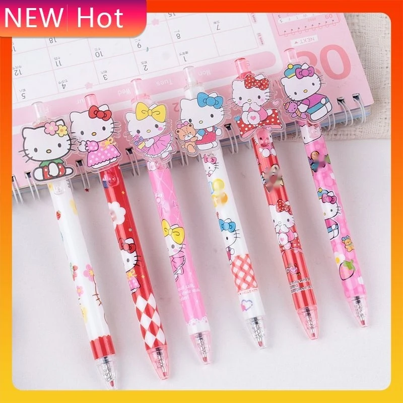 

6pcs Cute Cartoon Cat Patch Press Neutral Pen High Beauty Smooth 0.5mm Black Pen Student Exam Pen Back To School Stationery Gift