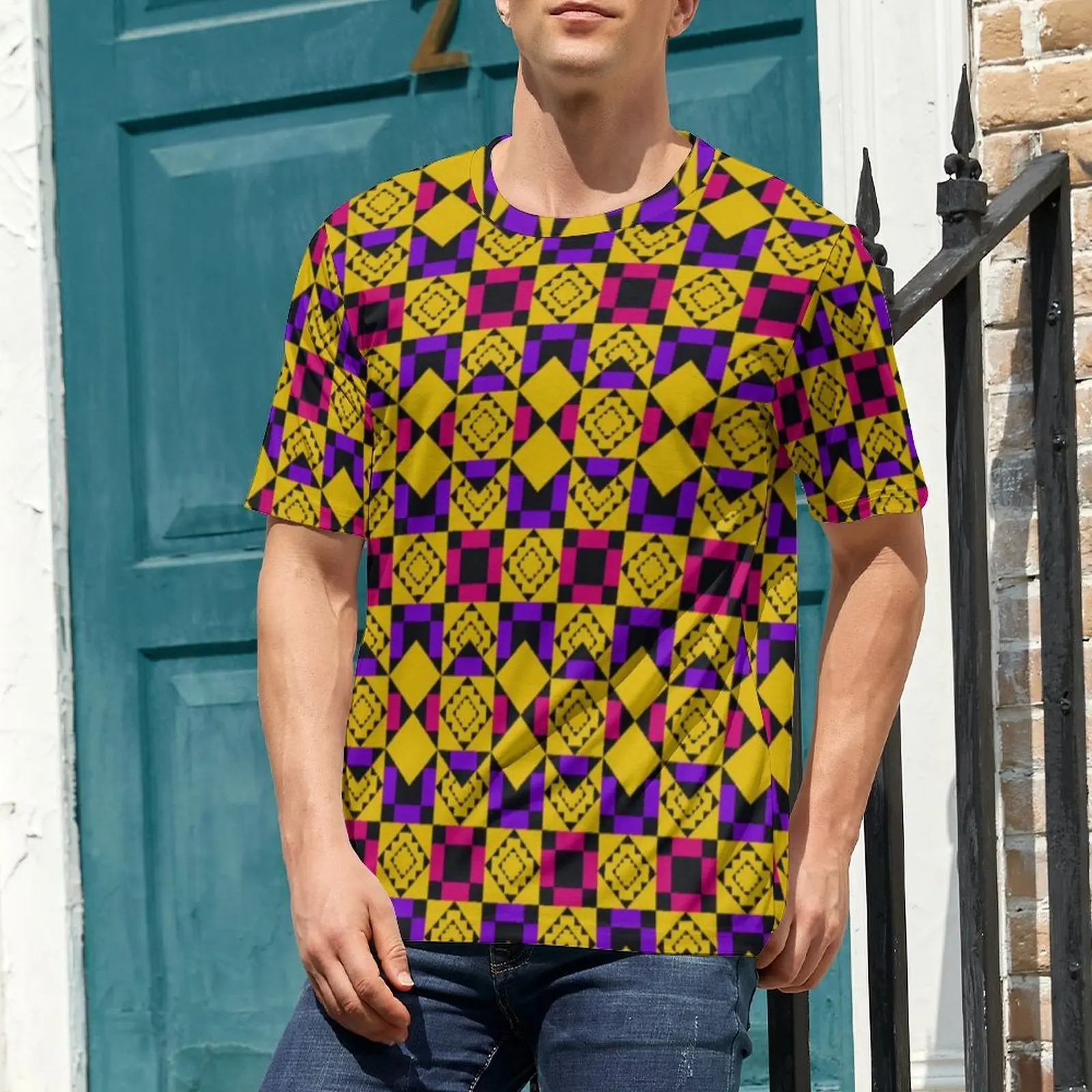 Ethnic Geometry T-Shirt African Print Fashion T-Shirts Male Casual Tee Shirt Summer Short Sleeve Design Tees 4XL 5XL 6XL