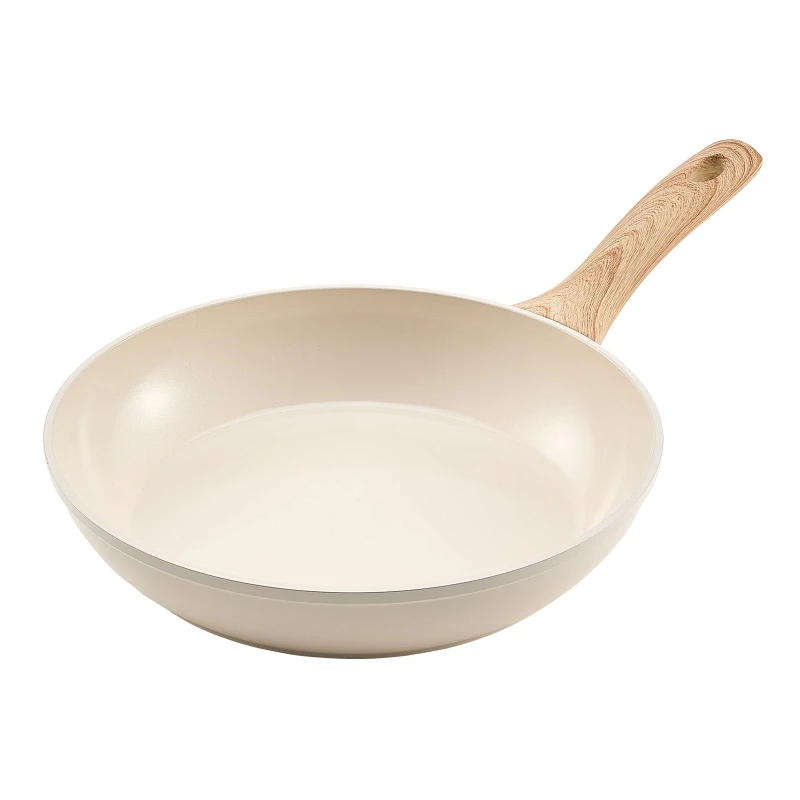 3 Piece Frying Pan Aluminum Skillet Set 8 9.5 11 in Handle Pre-Seasoned Beige