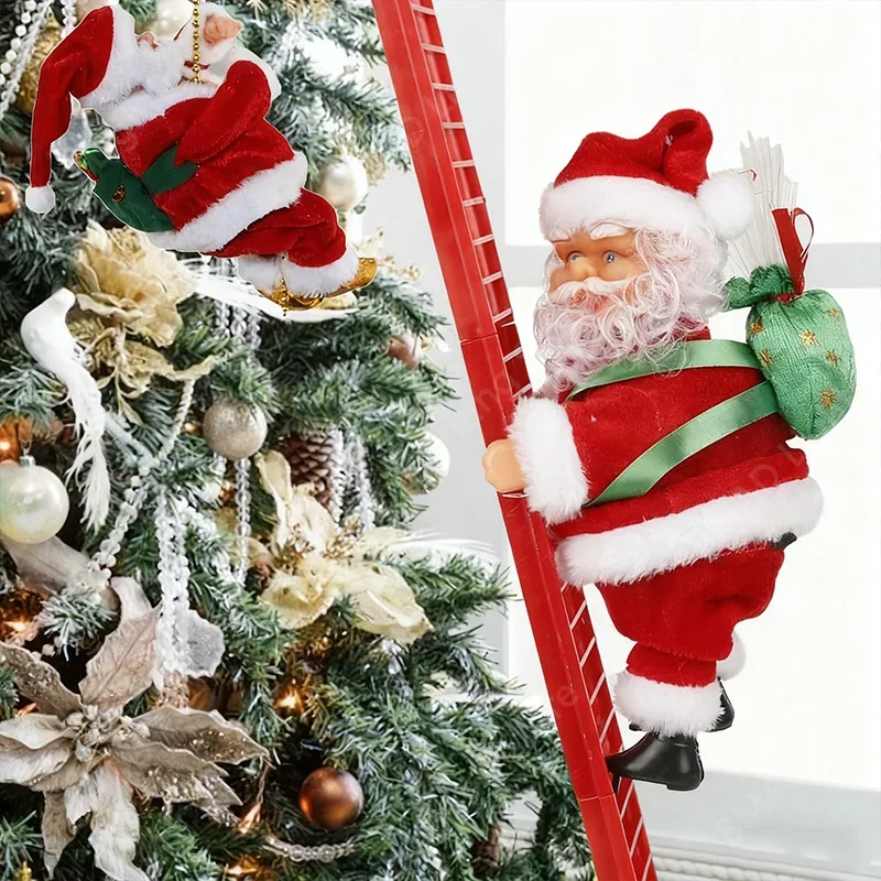 Electric Climbing Ladder Santa Claus Music Doll Christmas Ornament Decoration for Home Tree Hanging New Year Gift