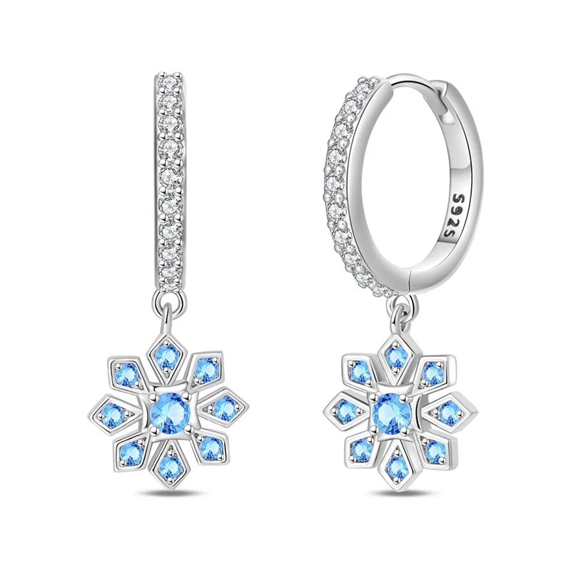 

New 925 Sterling Silver Fashion Snowflake Pendant Hoop Earrings For Women Elegant Anniversary Jewelry Gifts