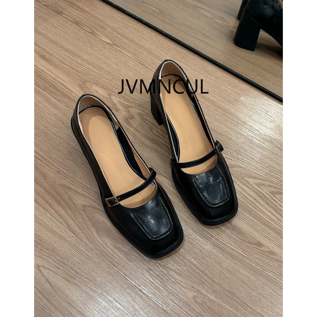 

Женские туфли Мэри Джейн на массивном каблуке в стиле ретро, черные повседневные туфли без шнуровки из натуральной кожи с квадратным носком
