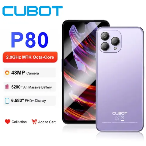 Global Version Cubot P80 Smartphone 6.5" FHD+Screen Telephon Portable 16GB RAM(8GB+8GB)+256GB/512GB ROM 5200mAh 48MP Android 13