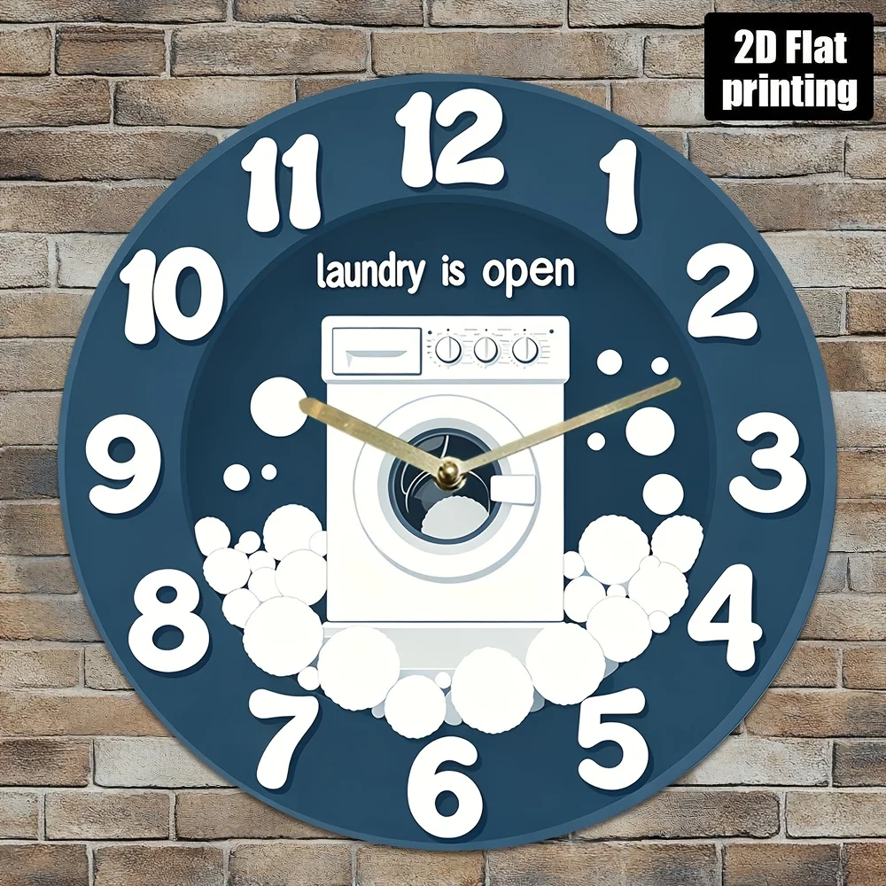 1pc Noiseless Hanging Clock, with Laundry Open Design-7.87In Round Acrylic Decorative Clock, Suitable for Home, Bathroom, Bedroo