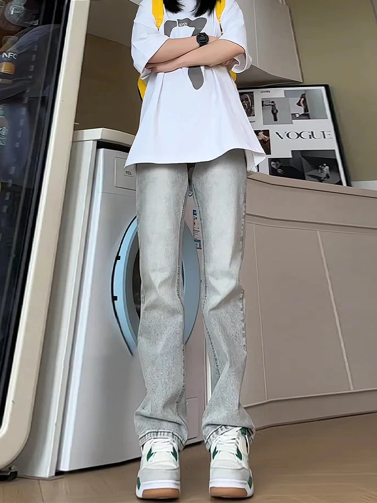 

Gray Cement Smoke Men's Summer Thin Extended Straight Leg Jeans High Waist mid Rise Loose Fit Casual Jeans Teenager Fashion