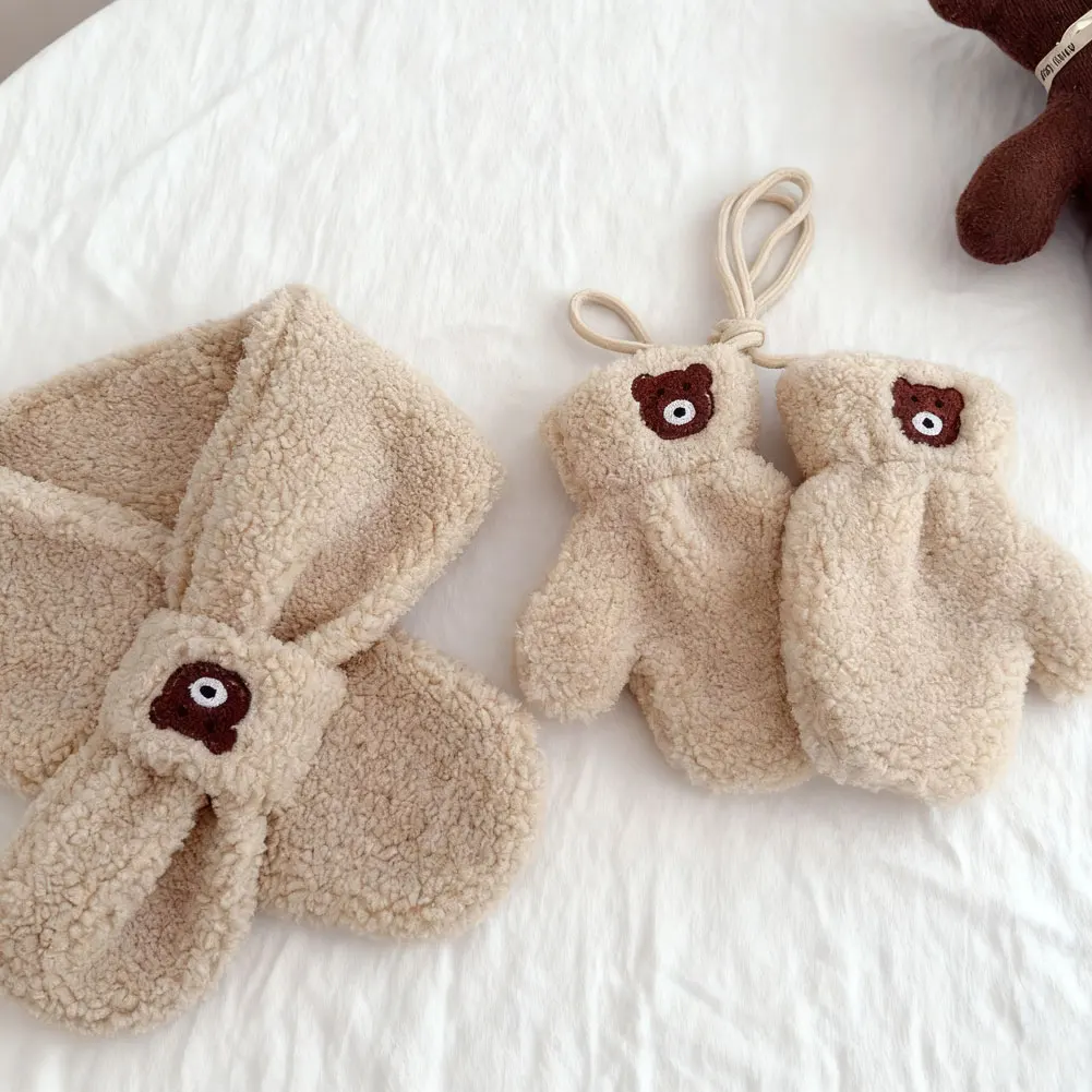 Winter Warm 2 Jahre + kinder Schal Handschuhe Set Koreanische Cartoon Bär Neue Ins Jungen Mädchen Baby