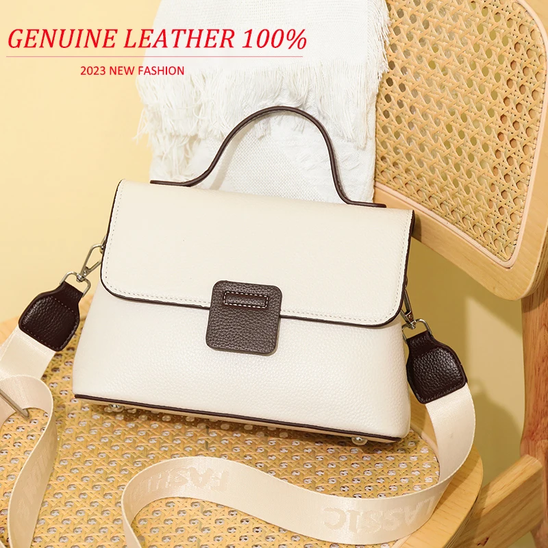 High Quality Cow Leather Women Shoulder Crossbody Bag 2023 Luxury Solid Genuine Leather Ladies Handbag Female Messenger Tote Sac