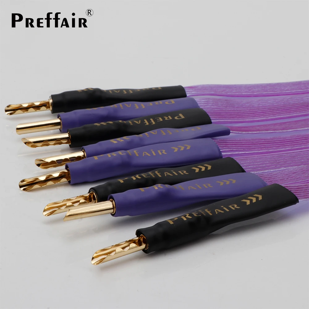 Preffair OCC Pure Copper Flat Speaker Cable - Serrated Gold-Plated Banana or Y-Spade Plug for Speaker/Amplifier/Home Theater