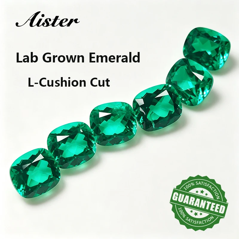 Lab Grown Columbian Emerald L-Cushion Cut Synthetic Stone Hand-cut AGL Certified for DIY Jewelry