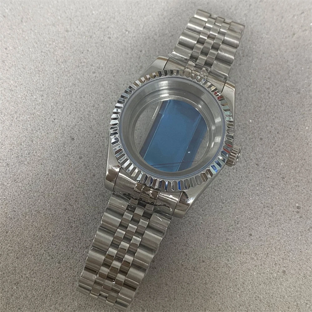 39MM Dog-tooth Ring Log Sapphire Glass Watch Case Stainless Steel Watch Case  for NH35 NH36 Movement