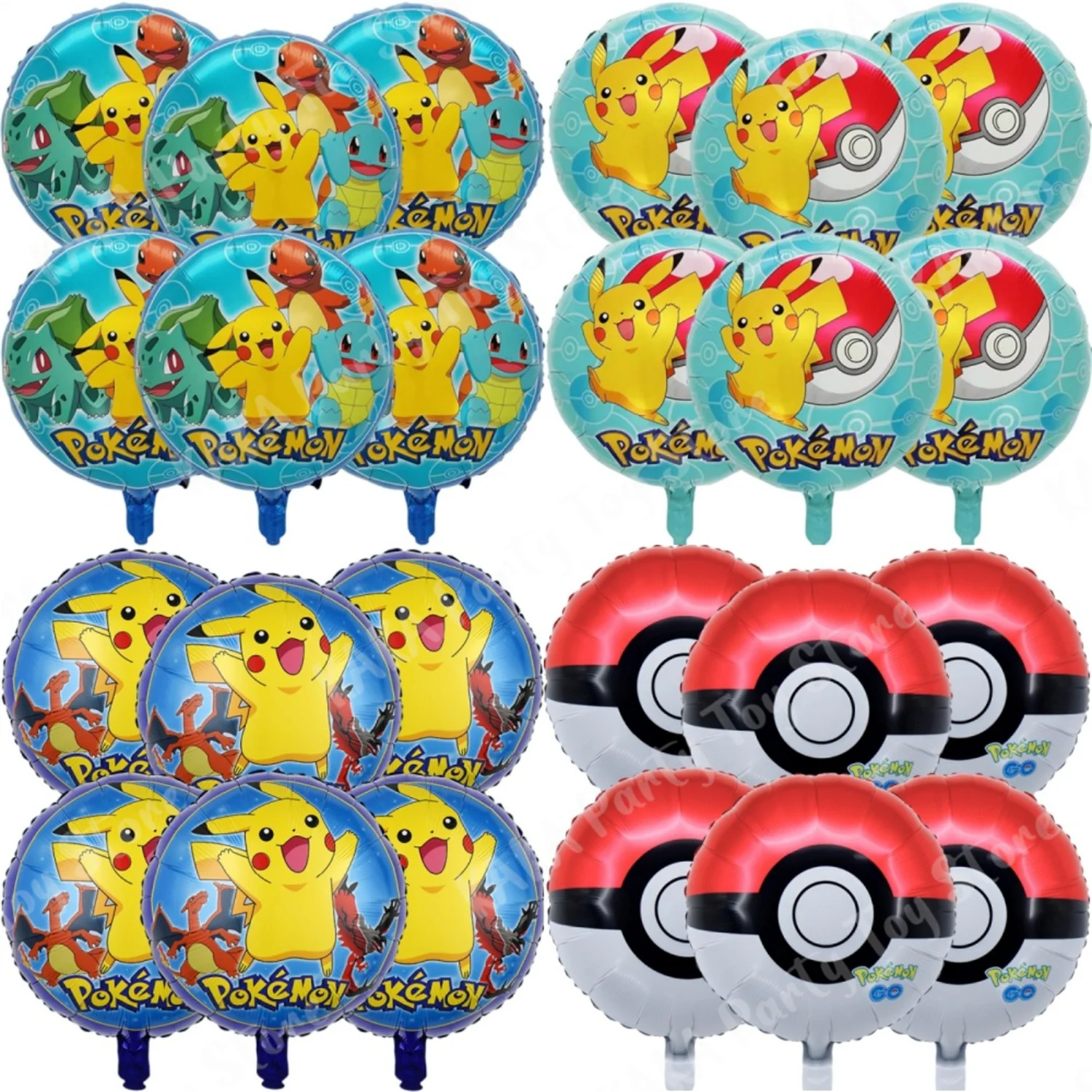 

6Pcs Pokemon Balloons 18inch Pikachu Squirtle Bulbasaur Charmander Aluminum Balloon Decoration Supplies Kids Birthday Party Gift