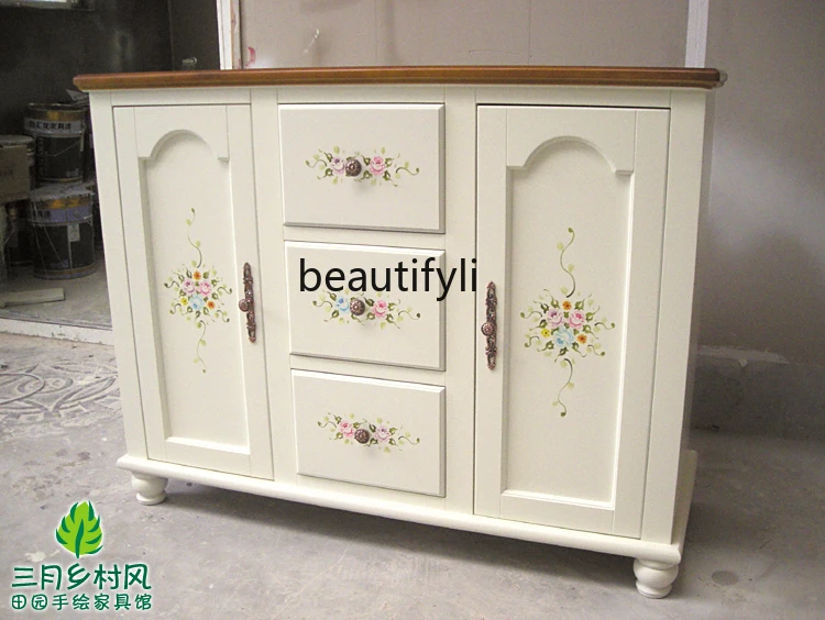 

Idyllic Hand Painted Furniture Painted Sideboard Storage Cabinet Country Multi-Functional Storage Cabinet Solid Wood