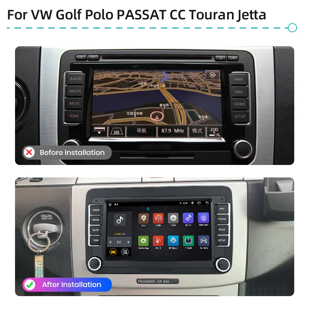 Android 12 Car Multimedia Player CarPlay GPS Navigation 4G WiFi Stereo Radio For VW SCIROCCO Golf Polo PASSAT CC Touran Jetta