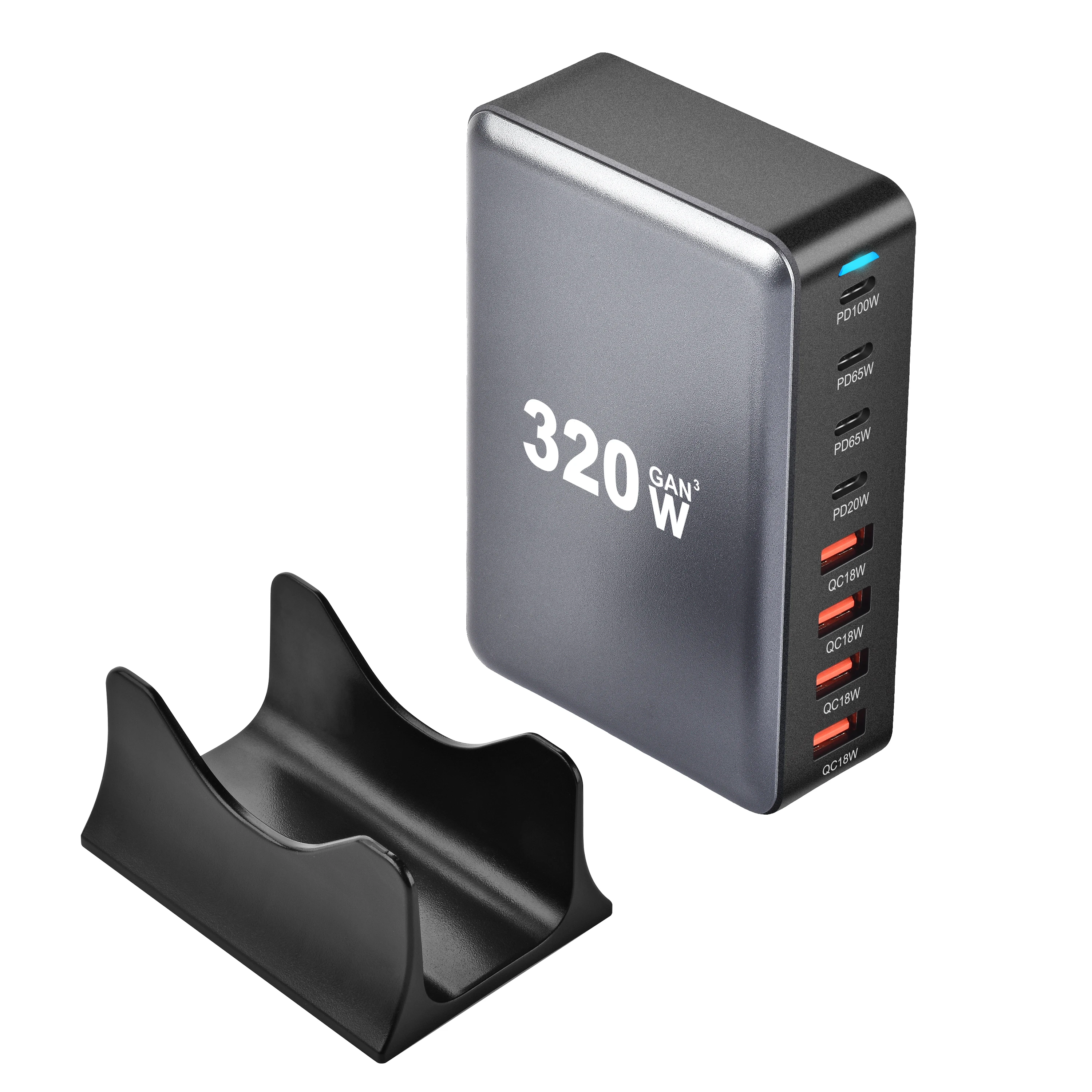 Neue 320-W-GaN-Multiport-USB-C-Schnellladestation, 8-Port-Ladegerät mit 5 USB-C- und 3 USB-A-Anschlüssen, PD PPS 100-W- und 65-W-USB-C-Netzteil für MacBook Pro/Air, iPad Pro/Air, Samsung.
