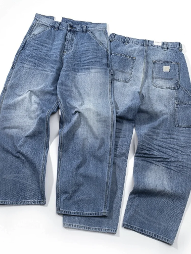 

American Street Sle Brandon Baggy Pants Vintage Waed Heavyweight Denim Loose Long Trousers Couple's mid Waist Zipper Fly