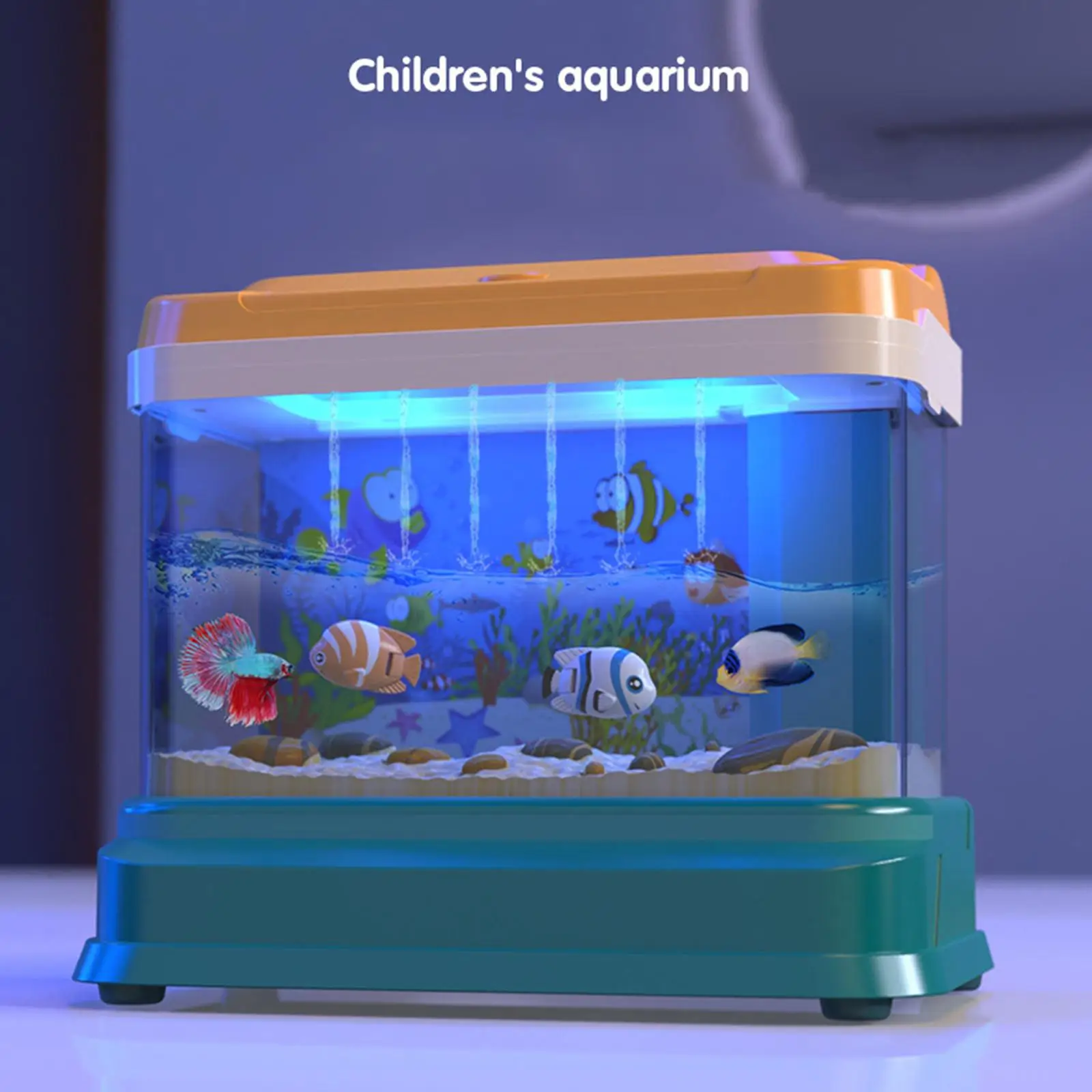 Artificial Fish Tank with Moving Fish with USB light Motor Skill Training Small Aquarium for Toddlers Kids Children