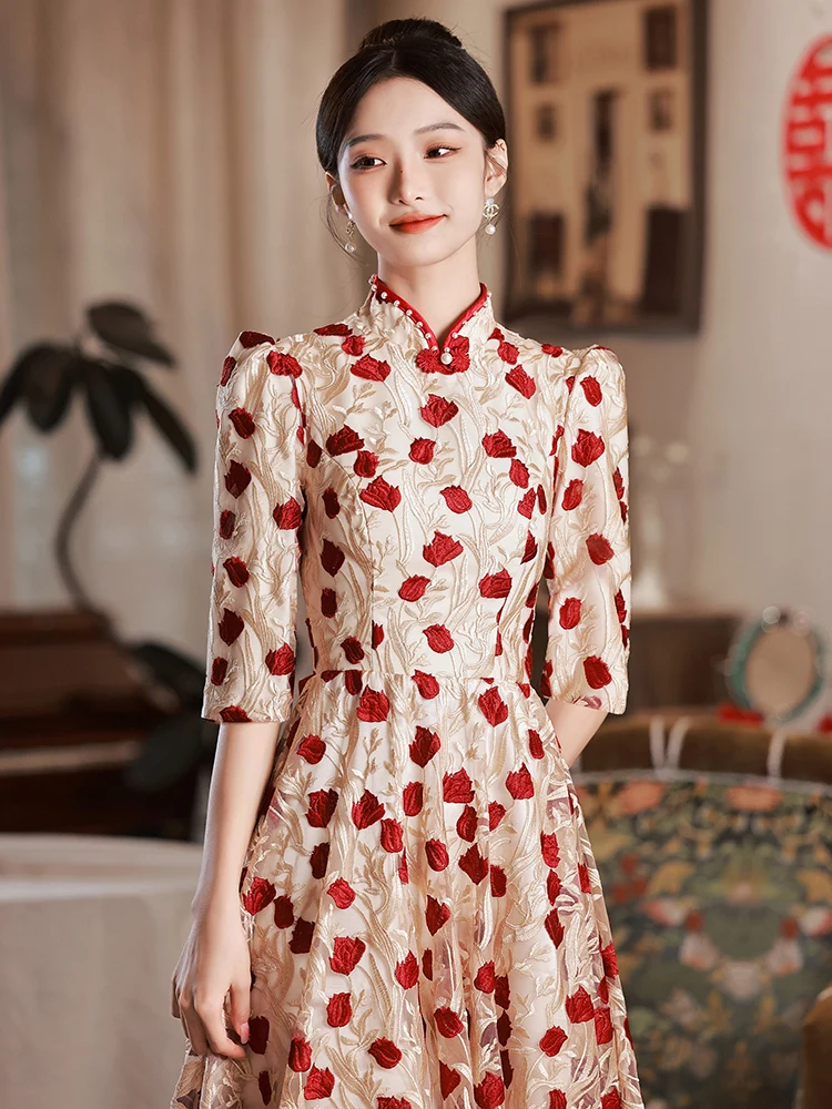 

Винтажное вечернее платье для свадьбы и торжеств, с цветочным узором, А-силуэт, на молнии, со средней талией