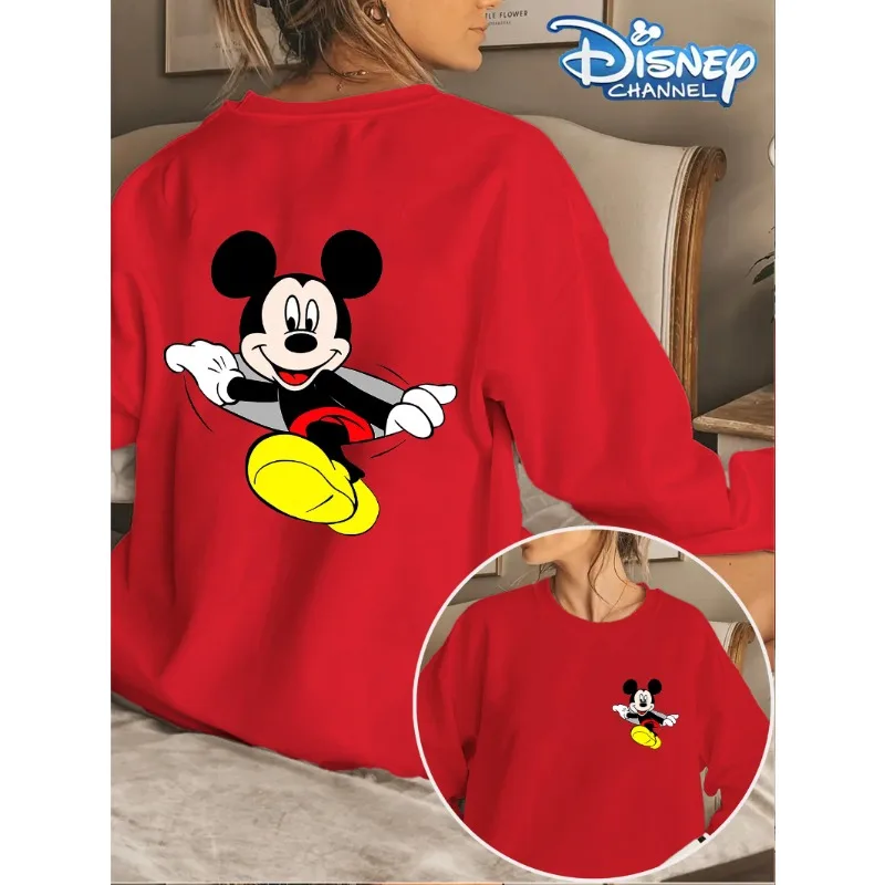 تي شيرت ديزني ميكي كلاسيكي بنمط ثلاثي الأبعاد مطبوع كاجوال برقبة دائرية وأكمام طويلة قابل للتنفس وسريع الجفاف وفضفاض ومريح