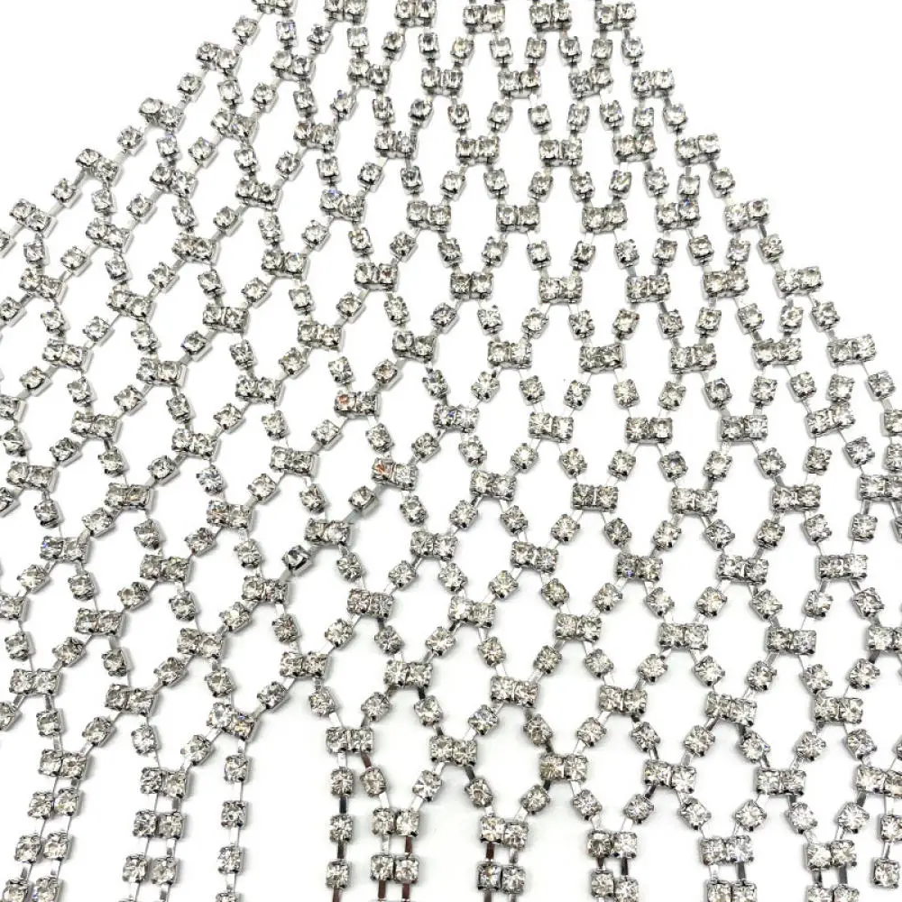 Fashion Geometric Crystal Body Chain Sexy Mesh Tassel Bra Jewelry Rhinestone Accessory For Nightclub Party Stage Wear