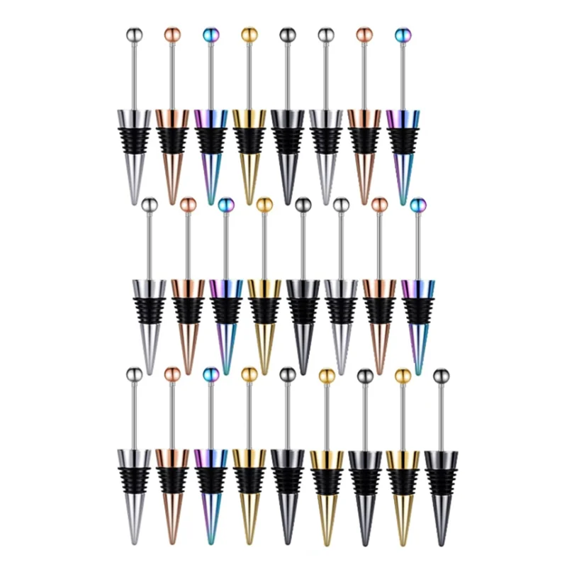 J1UL1N 25Pcs Beadable Wine Stoppers For Wine Bottles Decorative Beaded Wine Bottle Stopper Alloy Wine Saver Reusable Durable