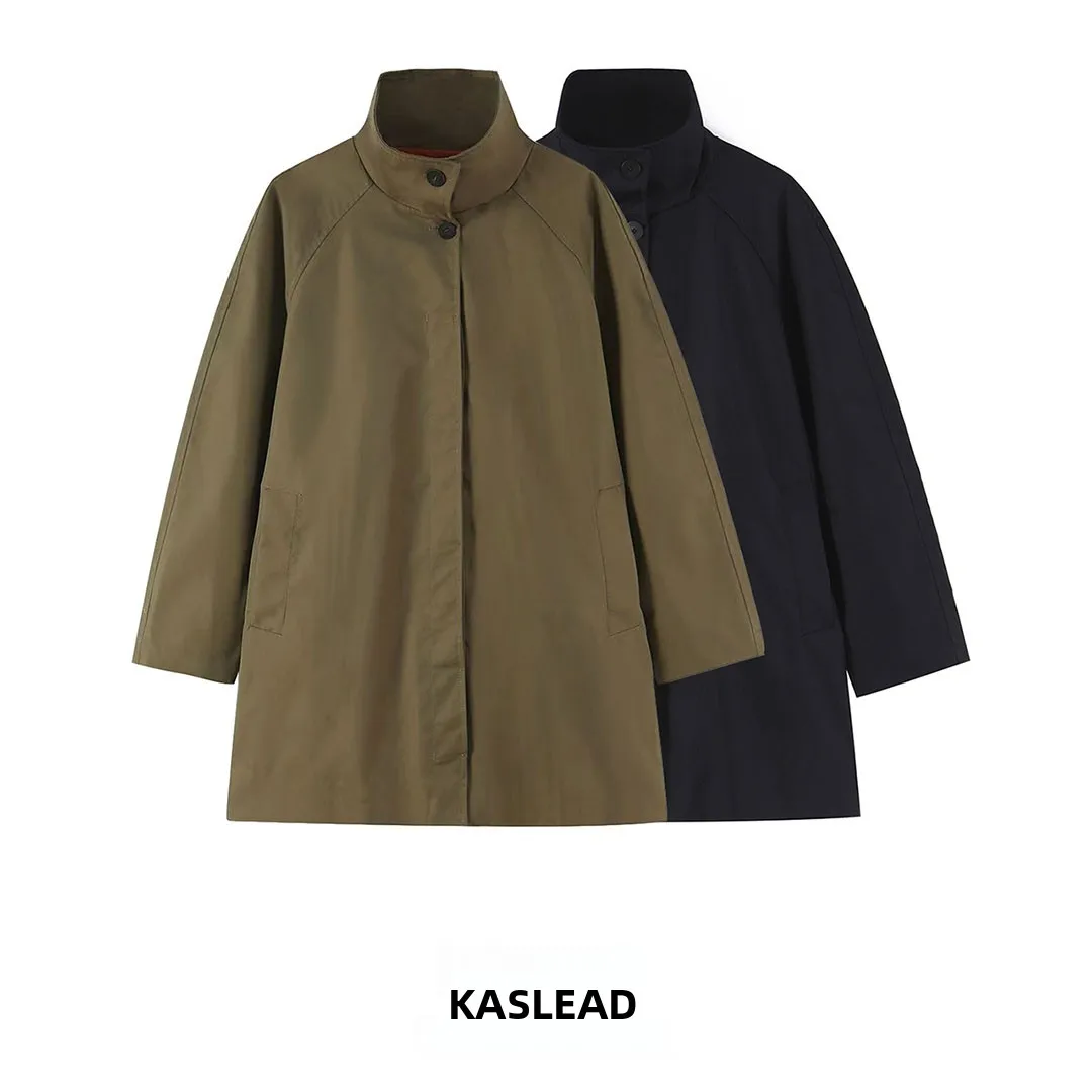 KASLEAD Women's Water-Resistant Puffy Coat Windproof Long Sleeve Stand Collar Mid-Length Single Button Fastening Polyester Fiber
