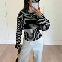 Women’s Loose Tunic Tops Basic Long Sleeve Round Neck Stripes Print T-Shirts Spring Autumn Blouses Y2K Vintage Streetwear - Image 5