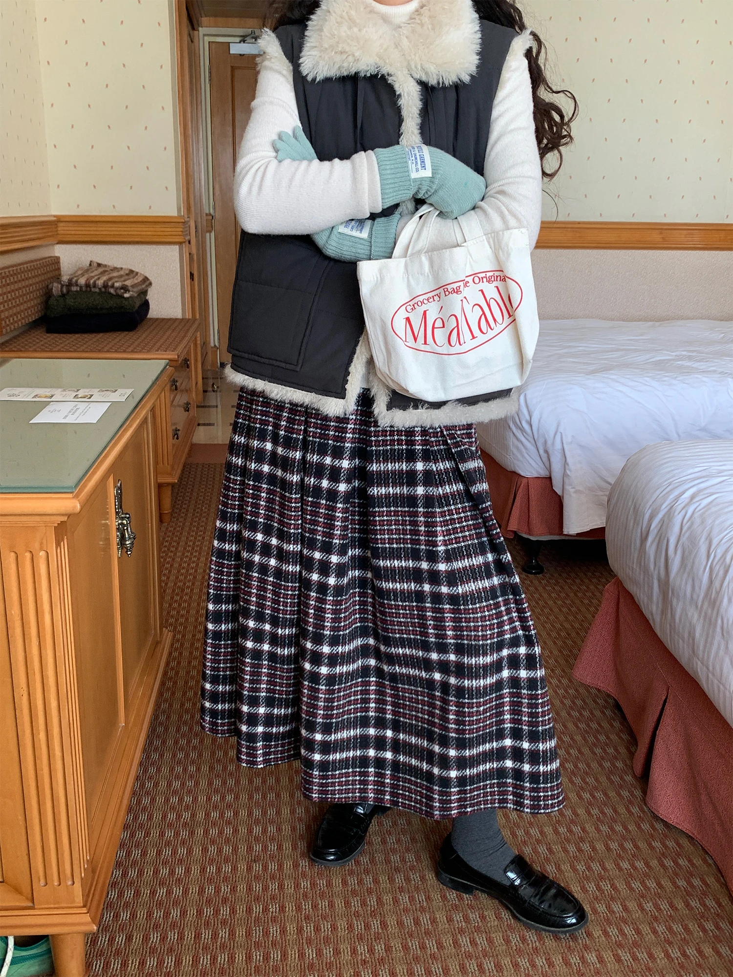 

Pile k Surprised Blaberry японская шерстяная клетчатая юбка-миди с высокой талией плиссированная юбка Ci для поездок на работу осень-зима