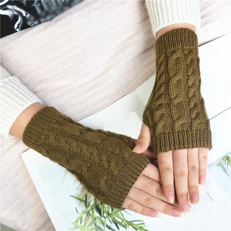 Winter Women's Gloves Knitted Half Finger Gloves For Girls Soft warm Wool Knitting Mittens Twist Crochet Fingerless Gloves