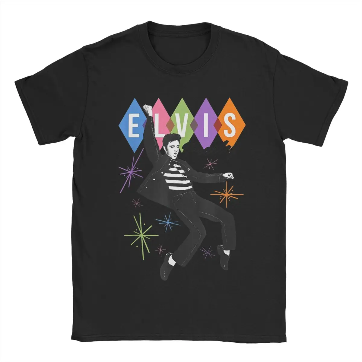 Vintage E-Elvis Presley Dancing Star T-Shirt for Men Crew Neck Pure Cotton T Shirts Short Sleeve Tees 4XL 5XL 6XL Clothes