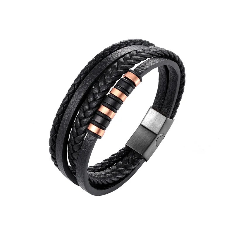 

Fashion New Style Combination Accessory Multilayer Hand-woven Leather Bracelet Men's Stainless Steel Classic Gift