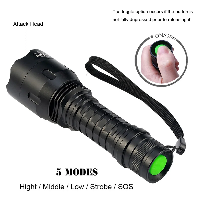 ZK30 LED Flashlight Tactical C8 L2 Cold Natural White Light Rechargeable 18650 Battery Camp bright Lamp Torch Lanterna