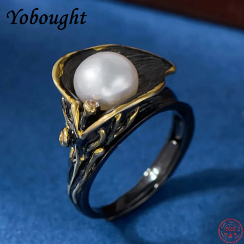 

S925 sterling silver rings for Women New Fashion freshwater pearl gold rhodium plated contrast colors jewelry free shipping