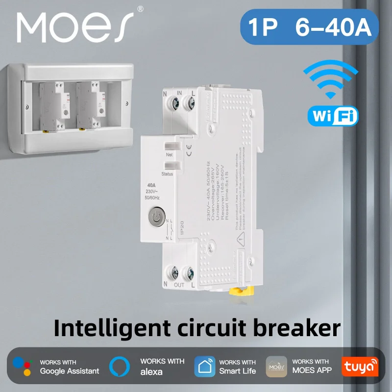 

Умный автоматический выключатель Tuya WiFi 40A - настройка порогового значения сигнализации, мониторинг мощности, удаленное управление через приложение