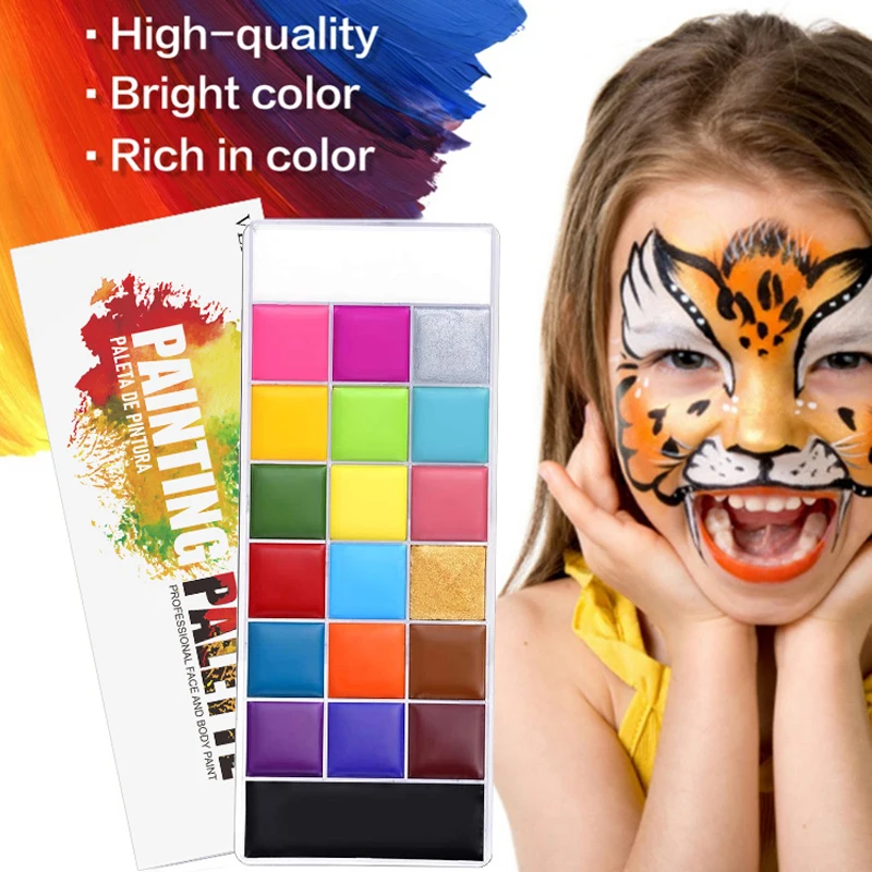 20 colors kids face and body painting, safe oil-based makeup palette set, painting art, Halloween party makeup