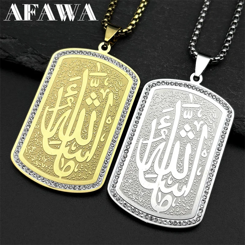 

Stainless Steel Muslim Islam Quran Allah Chain Necklaces for Women Men Gold Color Rhinestones Pendants Necklaces Jewelry Gift