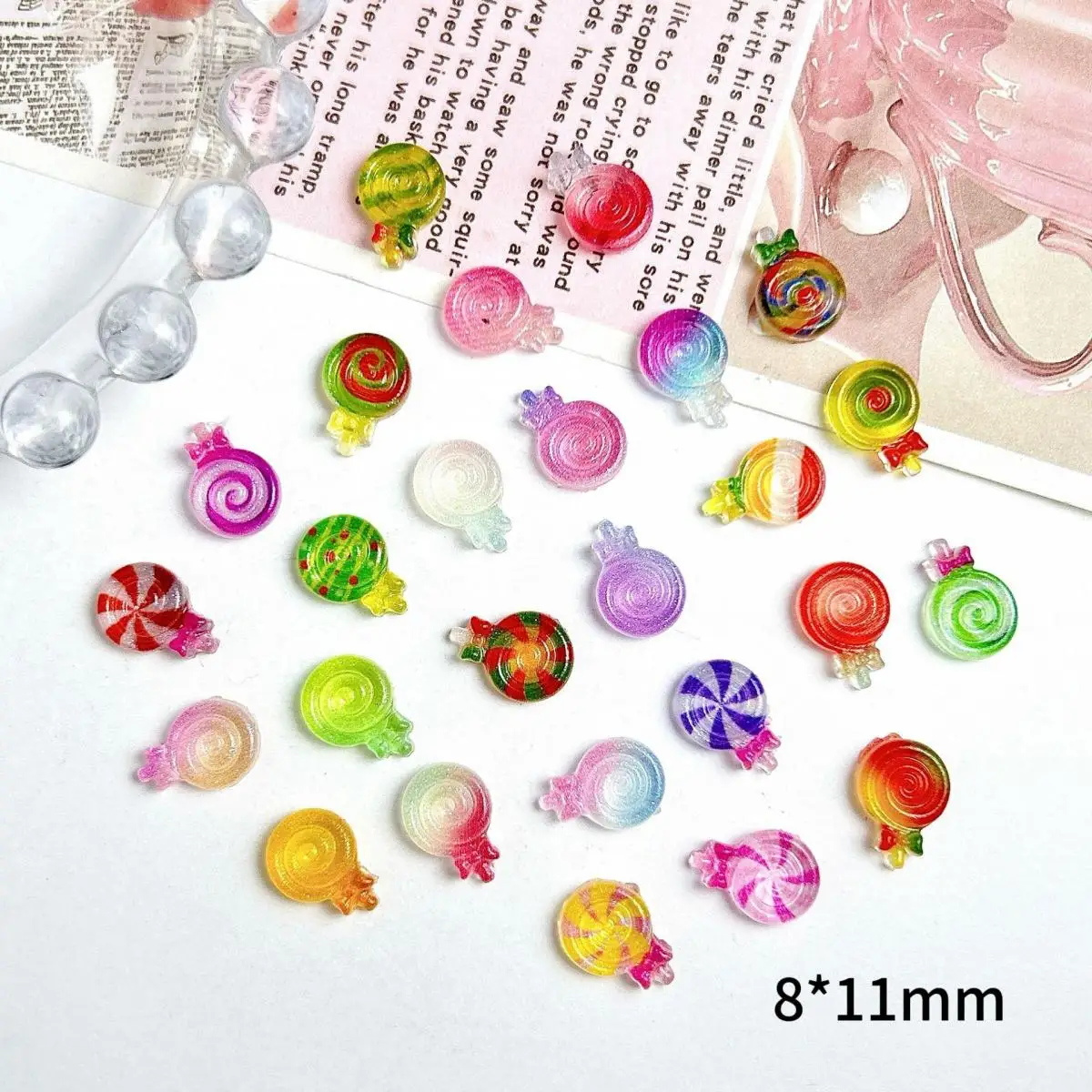 Random Mixed 3D Resin Luminous Simulated Frosted Lplipop Nail Charms Colorful Lollipop Nail Art Accessories for Manicure DIY