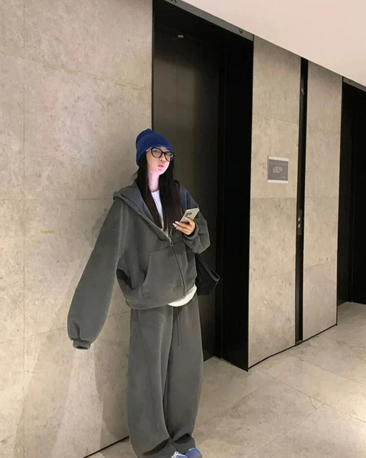 طقم ملابس رياضية كاجوال عصرية للنساء بنطال ذو قصة أرجل واسعة وسويت شيرت للتنحيف مكون من قطعتين #3