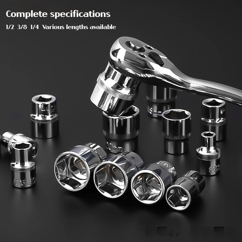 3/8 Short Mirror Polished Socket 6-24mm External Hex Socket Home/Work Maintenance Hand Tool Suitable for All Types of Wrenches