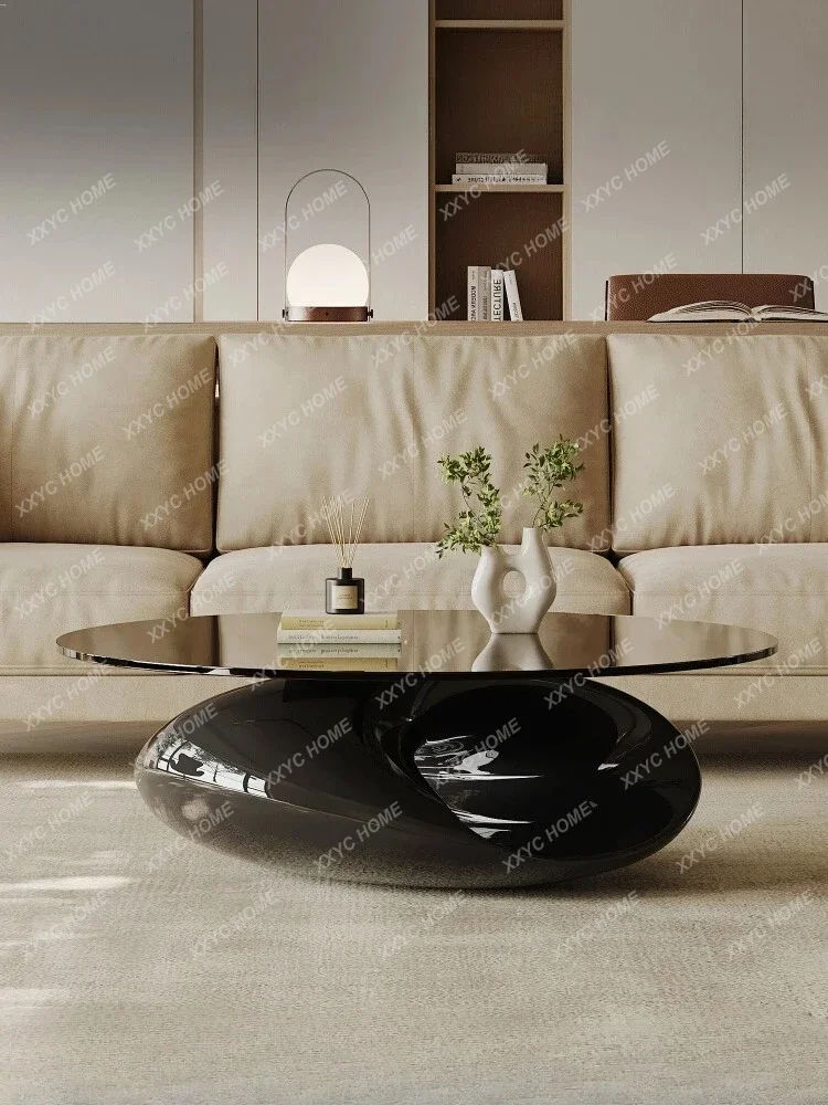 minimalist coffee table high-light paint round small apartment home living room tempered glass light luxury
