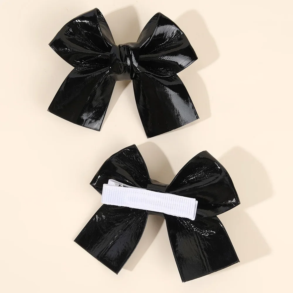 ncmama 2PCS Gold Black PU Bow Hair Clips Handmade Vintage Bowknot Hairpins Headwear Barrettes Hairgrips Kids Hair Accessories