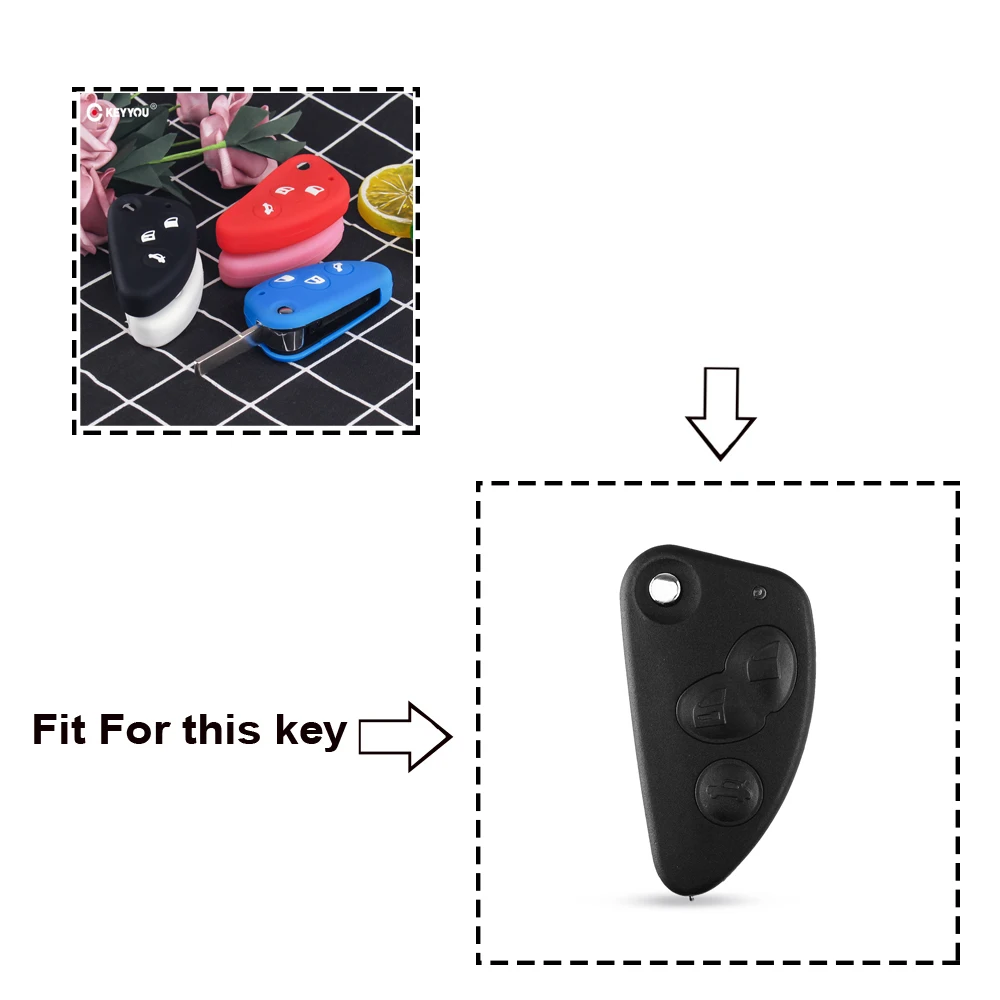 Dandkey Fob 3 Buttons Silicone Rubber Car Key Cover Case For Alfa Romeo 147 166 156 JTD TS GT Flip Folding Key High Quality